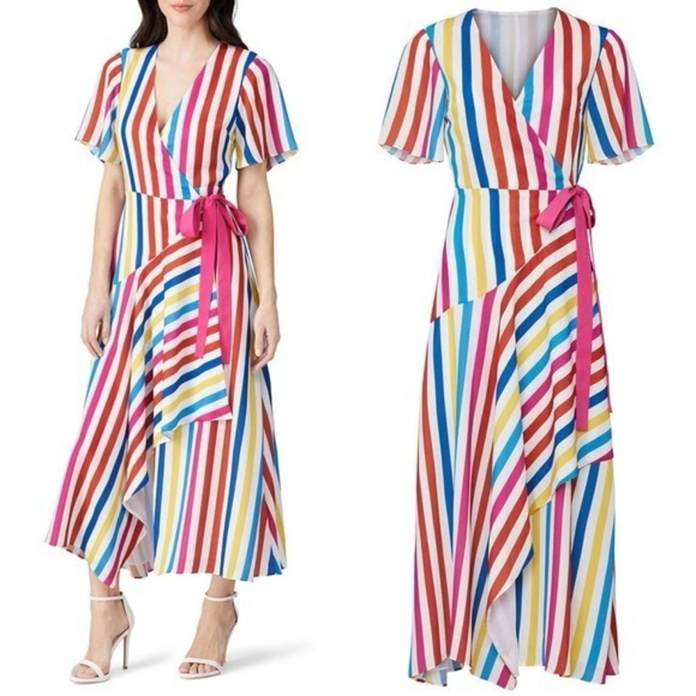 Color Me Courtney Taira Wrap Dress In Colorful Stripes Size M